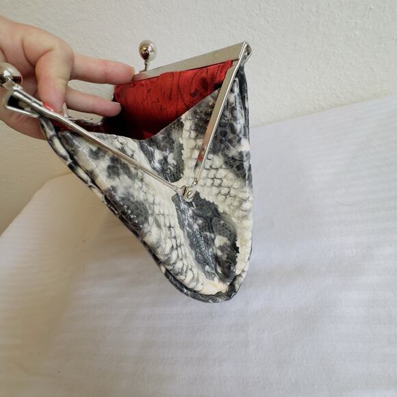 Depeche Mode New York Snakeskin Print Kiss Lock Clutch Vintage Satin Lined Bag - Picture 4 of 8